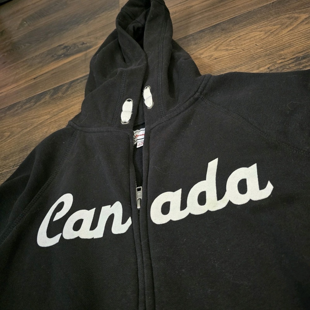 Youth‎ Canada Black Zip Up Hoodie w/Front Pockets Size L/G 10/12 Embroidered
